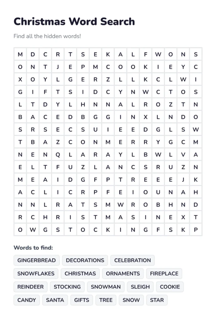 Free Christmas Search Word Puzzles Online Play Printable XmasThe 1 Free Christmas Search Word Puzzle Online Download