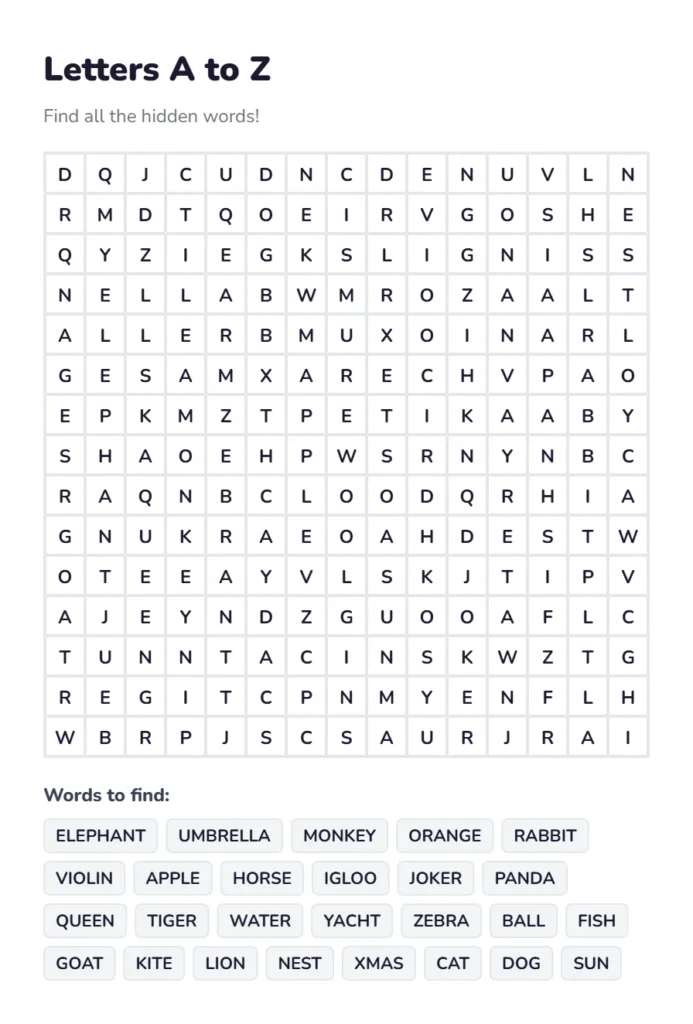 Word Search With Letters A to Z Free Online 1 Letters_A_to_Z Word Search Puzzle Online
