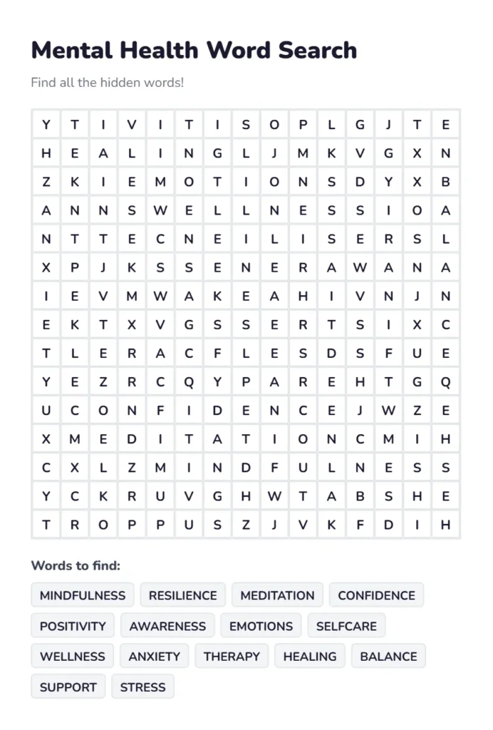 Mental Health Word Search Puzzles Online Free 1 Mental Health Word Search Find Puzzle