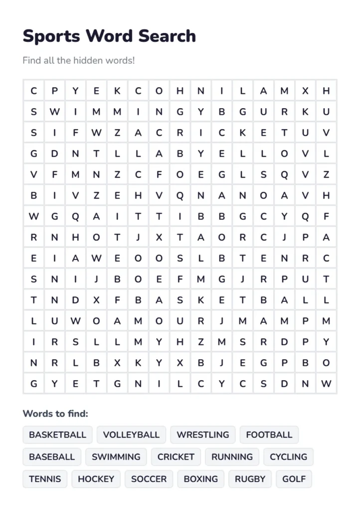 Free Sports Word Search Puzzles Online & Printable 1 Sports Word Search Puzzle Online PDF
