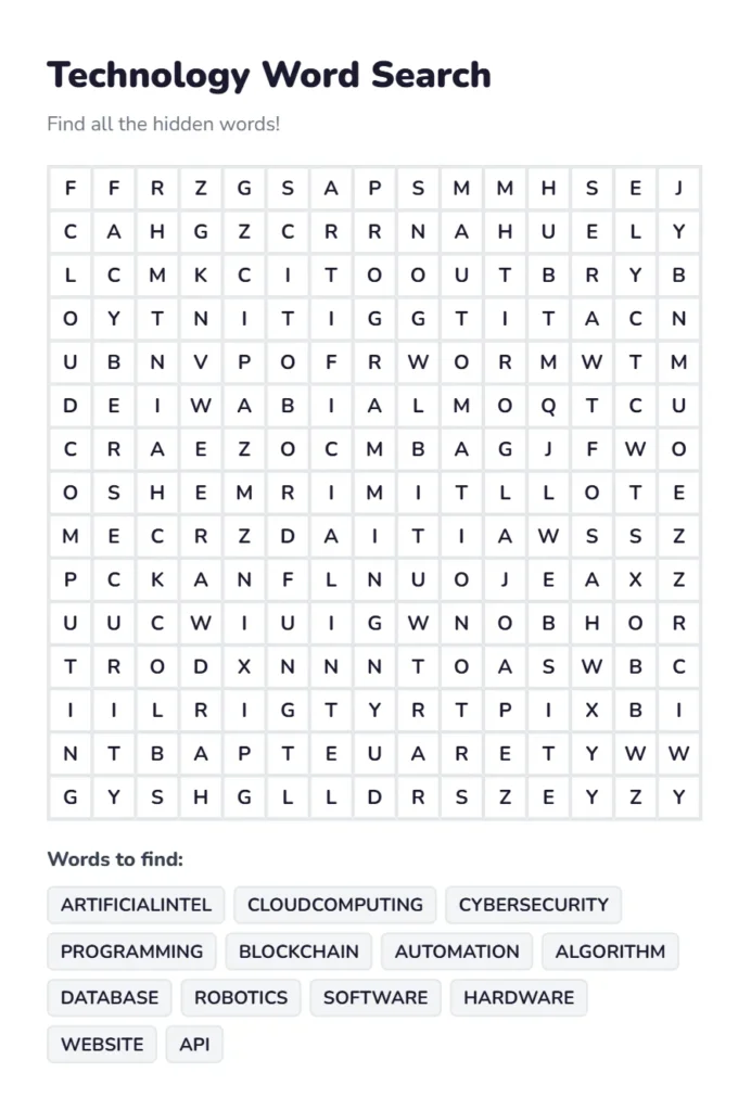 Technology Word Search Puzzles Free Online 1 Technology Word Search Puzzle Online Printable