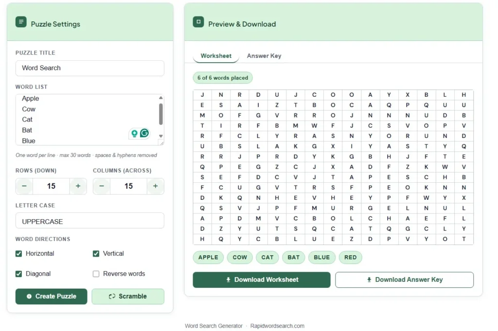 Custom Word Search Generator Puzzle Online & Free Printable 1 Word Search Generator Free Online