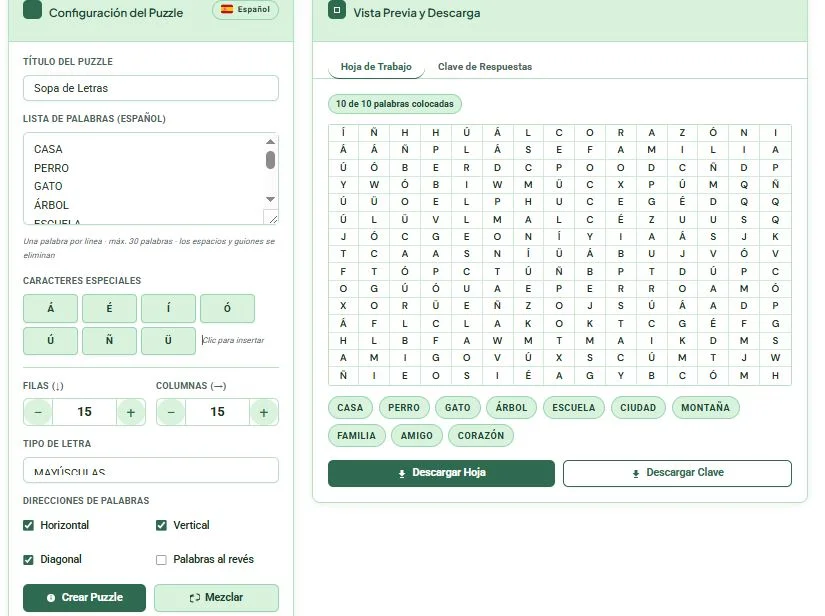 Spanish Word Search Puzzle Generator Free Online 1 spanish word search puzzle maker