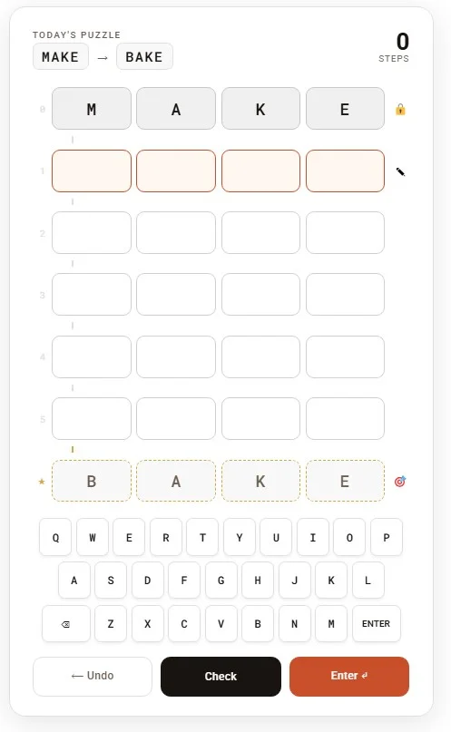 Word Ladder Game Layout Play Online Free